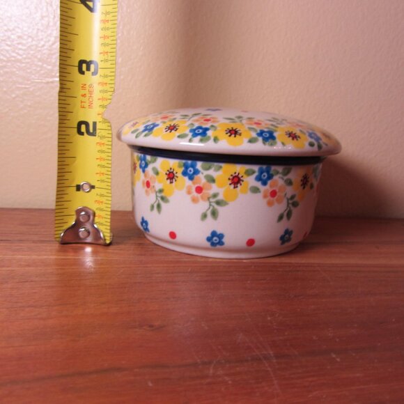 trinket dish jar with lid handmade Poland NWT floral ceramic (W5590) - Picture 3 of 10